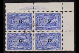 OFFICIALS 1950-51 $1 Ultramarine Fisherman With "G" Overprint, SG O192, Superb Cds Used Upper Right Corner PLATE '1' BLO - Otros & Sin Clasificación