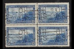 OFFICIALS 1937-38 13c Blue Halifax Harbour Punctured "OHMS" Type 1, SG O104, Fine Used BLOCK Of 4, Fresh & Scarce. (4 St - Otros & Sin Clasificación
