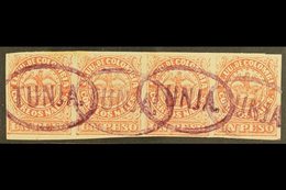 1868 1p Rose-red, Type I, Scott 57b, A Fine Used STRIP OF FOUR With Good Margins And With Four Oval "TUNGA" Cancels In V - Colombia