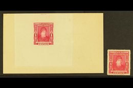 1947 1c Carmine Isidro Menendez (SG 950, Scott 596) - A DIE PROOF Affixed To Sunken Card, With American Bank Note Compan - El Salvador