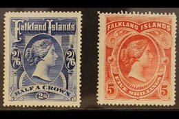 1898 2s 6d Deep Blue And 5s Red Queen Victoria, SG 41/2, Very Fine Mint. (2 Stamps) For More Images, Please Visit Http:/ - Falkland Islands