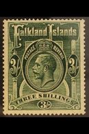 1921 3s Slate Green, Wmk Script, SG 80, Very Fine Mint. For More Images, Please Visit Http://www.sandafayre.com/itemdeta - Falkland