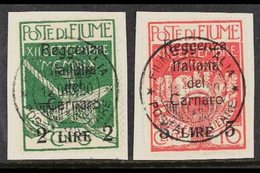 1920 2L On 5c Green And 5L On 10c Carmine "Reggenza" Overprints (Sassone 144/45, SG 160/61), Very Fine Used On Pieces Ti - Fiume
