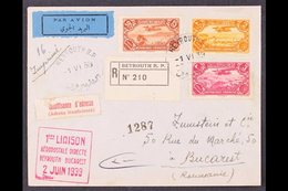 LEBANON 1939 (JUNE) Registered Air Mail Cover To Romania Bearing 1930-31 Air 2pi, 3pi, And 15pi Tied By "BEYROUTH R.P."  - Sonstige & Ohne Zuordnung