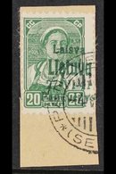 LITHUANIA PANEVEZYS (PONEWESCH) 1941 20k Green With Local Overprint In Green, Michel 7a, Superb Cds Used On Piece, Very  - Other & Unclassified