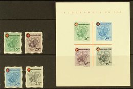 FRENCH ZONE RHEINLAND-PFALZ 1949 Red Cross Complete Set & Mini-sheet Type IV (Michel 42/45 & Block 1 II/IV, SG FR42/45 & - Andere & Zonder Classificatie