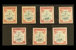 1938 - 1950 10s Blue And Carmine, Badge Of The Colony, Complete Set Of SG Listed Issues, SG 163 - 163f, Very Fine Mint.  - Granada (...-1974)