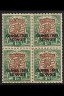 CHAMBA OFFICIALS 1927-39 1r Chocolate & Green Overprint, SG O57, Never Hinged Mint BLOCK Of 4. For More Images, Please V - Autres & Non Classés