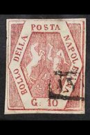 NAPLES 1859 - 61 10gr Red Brown, Type I, POSTAL FORGERY, Sass F3, Horizontal Crease But Exceedingly Rare. Cat Sass €27,5 - Unclassified