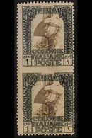 LIBYA 1921 1c Black And Brown, "Pittorica", Vertical Pair, Variety "imperf Between", Sass 21l, Very Fine Never Hinged Mi - Sonstige & Ohne Zuordnung