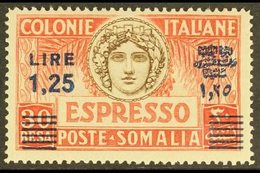 SOMALIA EXPRESS 1940 1.25L On 30b Sepia & Red Surcharge Perf 14 (Sassone 8, SG E106a), Never Hinged Mint, Very Fresh & A - Other & Unclassified