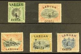 1904 "4 Cents" Surcharges - 4c On 5c (SG 129), Plus 4c On 8c To 4c On 24c (SG 131/34), Fine Mint. (5 Stamps) For More Im - North Borneo (...-1963)