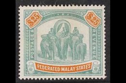 FEDERATED MALAY STATES 1900 $25 Green And Orange Elephants, Wmk Crown CC, SG 26, Mint With Heavy Hinge Remain And Small  - Autres & Non Classés