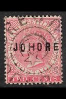 JOHORE 1884 2c Pale Rose Opt Type 3, SG 3, Very Fine Used. For More Images, Please Visit Http://www.sandafayre.com/itemd - Autres & Non Classés