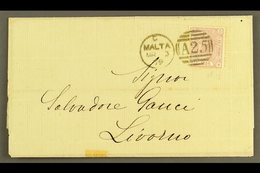 1879 COVER TO LIVORNO Bearing Great Britain 2½d Rosy-mauve, Plate 13, Tied By "MALTA / A25" Duplex Cancel, Syracusa Tran - Malta (...-1964)