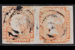 1848-59 1d Red Worn Impression, SG 16, Used PAIR (positions 4+5) With 4 Margins & Light Indistinct Concentric Ring Pmks. - Maurice (...-1967)