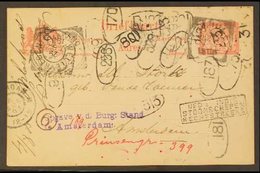 NETHERLANDS INDIES 1903 5c Postal Stationery Card Addressed To Amsterdam, Much Redirected And Showing About TWENTY FIVE  - Sonstige & Ohne Zuordnung