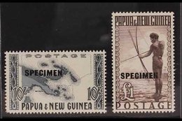 1952 10s Blue-black And £1 Deep Brown Overprinted "SPECIMEN", SG 14s/15s, Never Hinged Mint. (2 Stamps) For More Images, - Papua New Guinea