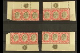 TRANSVAAL 1d Black & Carmine, SG 245 As Four Matching Plate (No 1) Blocks In Strips Of Three From The Four Corners. Mint - Ohne Zuordnung