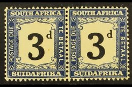 POSTAGE DUES 1927-8 3d Black & Blue, Horizontal Pair With WARPED "3" VARIETY, SG D20, Fine Mint. For More Images, Please - Non Classés