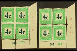 POSTAGE DUES 1961-9 4c Deep Myrtle-green & Light Emerald, Cylinder Blocks Of 4 Of Each Language Setting, SG D54, 54a, Ne - Non Classés