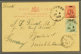 1908 ½d On 1d Red On Buff Surcharged Stationery Card To Germany, Uprated ½d Both Cancelled BADAGRY  W. C. A. Cds With La - Nigeria (...-1960)