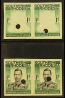 1937 1s IMPERFORATE Plate Proofs Ex Waterlow Archive, Two Pairs On Gummed Paper With Security Punctures, One In Frame On - Southern Rhodesia (...-1964)