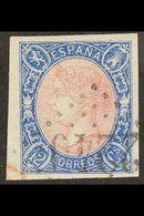 1865 12c Rose And Blue Imperf (SG 82, Edifil 70) Cancelled By "2240" FRENCH POSTMARK With 4 Large Nest Margins. A Beauty - Other & Unclassified
