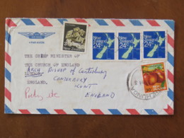 New Zealand 1984 Cover Onehunga To England - Bishop - Maps - Minerals - Nectarines Peaches Fruits - Cartas & Documentos