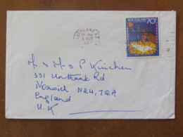 New Zealand 1987 Cover Auckland To England - Christmas - Baby Donkey Bull - Brieven En Documenten