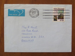 New Zealand 1987 Cover Wellington To England - Tongariro Nat. Park Volcano - Kiwi Label - Brieven En Documenten