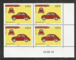 Renault 4CV, Année 1947.  Un Bloc De 4 Timbres Neufs. Coin Daté,  Année 2019. - Nuovi