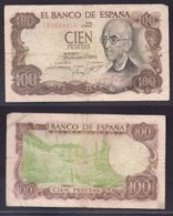 ESPAÑA - BILLETE DE CIEN 100 PESETAS - MANUEL DE FALLA, 1970 - ERROR - REVERSO FONDO VERDE - 100 Pesetas