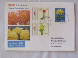 Japan 2013 Cover To Nicaragua - Flowers - Cartas & Documentos