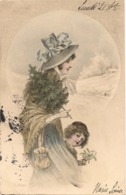 WICHERA Illustrateur VIENNOISE - FEMME ENFANT NEIGE ET SAPIN- Alcool M M Vienne N° 156 DOS SIMPLE - Wichera