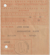 The Netherlands Postal Invoice Registered Letter To Australia - Arnhem 1974 - Holanda