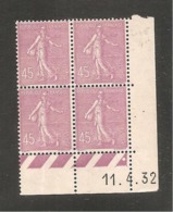 45 C    Semeuse  Coin Daté  Du 11  4  32 - 1930-1939