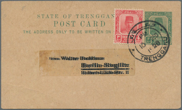 Malaiische Staaten - Trengganu: 1928 Postal Stationery Card 2c. Green, Uprated By Similar Sultan Sul - Trengganu
