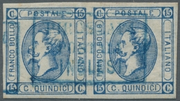 Ägypten: ITALIAN POST OFFICES IN EGYPT: 1863, Italy 15c Blue Of Type I (Sassone N.12) Horizontal Pai - 1866-1914 Khedivate Of Egypt