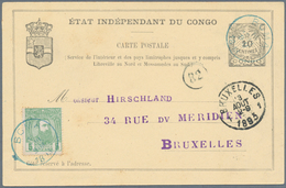 Belgisch-Kongo: 1893, 5 C Green Additional Franking On 10 C Black Postal Stationery Card, Cancelled - Other & Unclassified