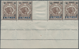 Italienisch-Eritrea: 1924, 2c. On 1b. Elephant Brown, Bottom Marginal Horizontal Gutter Pair, Unmoun - Erythrée