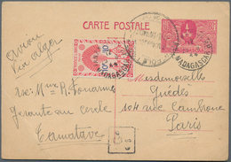 Madagaskar: 1944, 80 C Red Postal Stationery Card With Additional Franking 10 C Red "via Alger" From - Other & Unclassified