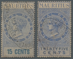 Mauritius - Stempelmarken: 1880 (approx.), 15 & 25 Cents Internal Revenue, With Rare Cancellations O - Mauritius (...-1967)