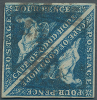 Kap Der Guten Hoffnung: 1855, 4 Pence Blue Perkins, Pair With Watermark Sideways, Scott 4d(2), SG 6c - Cape Of Good Hope (1853-1904)