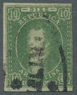 Argentinien: 1864, Bernardino Rivadavia, 10 C. Grün Ungezähnt. Links Berührt, Ansonsten Prachtstück. - Other & Unclassified