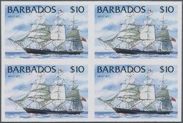 Barbados: 1994/1999. IMPERFORATE Block Of 4 (type I Without Year) For The $10 Value Of The Definitiv - Barbados (1966-...)