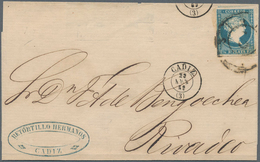 Cuba: 1857, Isabella II ½ R Blue Without Watermark, Good/wide Margins On Folded Envelope Sent From H - Autres & Non Classés