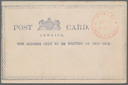 Jamaica: 1877, Ungebrauchte 3 Pence-Ganzsachenkarte In Blau Mit Rotem Einkreiswertstempel "Three Pen - Jamaica (1962-...)