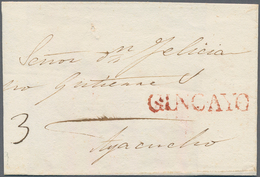 Peru: 1821 (ca.) QINCAYO (Huancayo) Rare Red 1-line Canc. On Folded Envelope Sent To Ayacucho. - Pérou