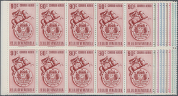 Venezuela: 1951, Coat Of Arms 'VENEZUELA ‘ Airmail Stamps Complete Set Of Nine In Blocks Of Ten From - Venezuela